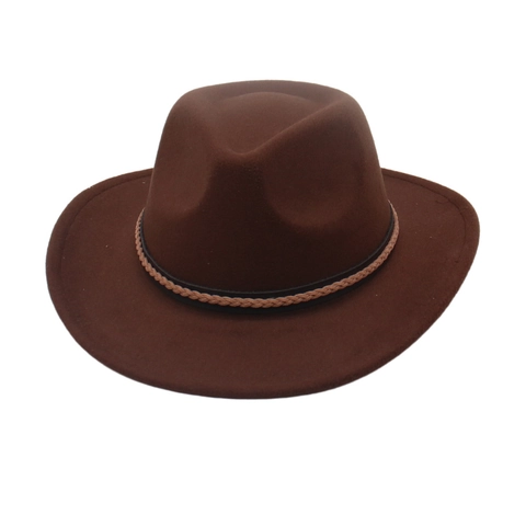 Chapeau Fedora Vintage Unisexe À Bord Large Style Cowboy En Feutre Avec Bande Tressée Jazz Protection Solaire Rétro Britannique