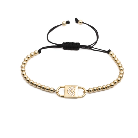 Adjustable Beaded Bracelet Copper With Zircon Initial Letter Lock Pendant Black Rope Woven Fashion Jewelry For Women Men