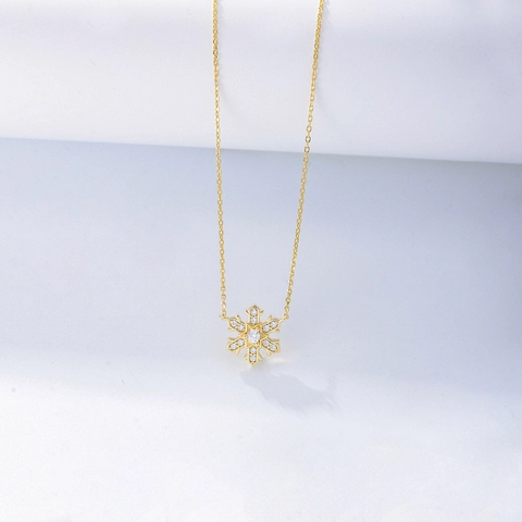 Collar con Colgante de Copo de Nieve de Plata de Ley 925 para Mujer Elegante Circonia Incrustada Color Oro Plata Joyería de Regalo