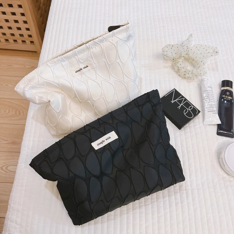 Trousse De Maquillage En Toile Femmes Texture Bulle 3D Jacquard Organisateur De Voyage Pochette Élégante Polyvalente