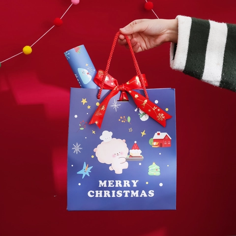 Sacchetti Regalo Di Natale Cartone Bianco Portatile Motivo Cartone Animato Fiocco Nastro Imballaggio Regali Festa Borse Con Manico