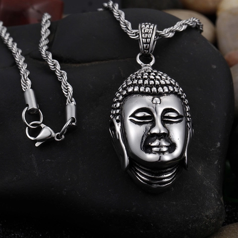 Boeddha Hoofd Hanger Ketting Roestvrij Staal Hip Hop Religieus Retro Sieraden Voor Heren Dames