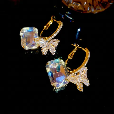 Orecchini Pendenti Farfalla Zircone Cristallo Rame Placcato Oro Gioielli Eleganti Con Perno In Argento Per Donne
