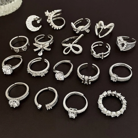 Bagues Ouvertes Ajustables En Zircon Cœur Nœud Plaqué Or Argent Bijoux Luxe Géométrique Minimaliste Pour Femme