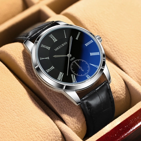 Business Quartz Watch For Men With Alloy Case And Faux Leather Strap Roman Numerals Gradient Dial Stylish Wristwatch