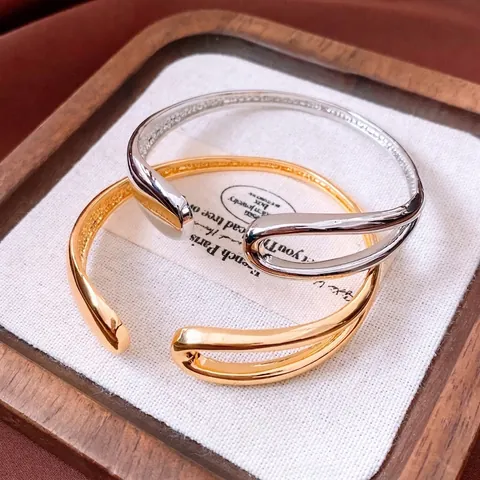 Minimalist Copper Cuff Bracelet 18K Gold Plated Open Bangle Geometric Water Drop High Polish Jewelry For Women Men
