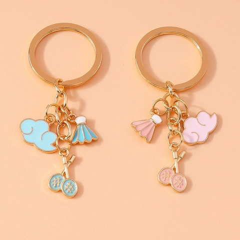 Porte-Clés Pendentif Raquette De Badminton Volant Nuage Alliage De Zinc Émail Ton Or Anneau De Clé Style Sport Cadeau Sac