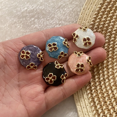 Stainless Steel Ear Studs Hollow Flower Enamel Drip Oil Round Retro Vintage Court Style Earrings For Women Elegant Jewelry