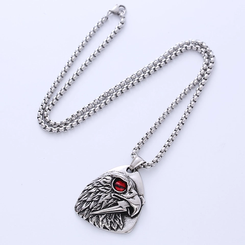 Collana Con Ciondolo Testa Di Aquila Da Uomo Acciaio Inossidabile 316L Retro Punk Rock Viking Gioielli Occhi Rossi