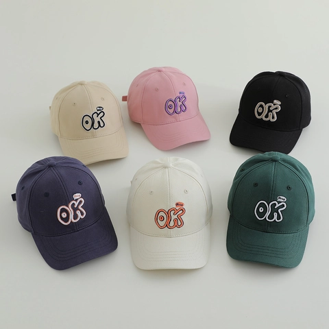 Gorra De Béisbol Para Niños Mezcla De Algodón Bordado Letra OK Sombrero De Sol Ajustable Casual Al Aire Libre Para Niños Niñas