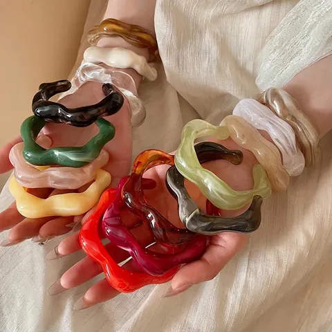 Brazalete De Resina Acrílica Forma De Onda Irregular Patrón De Mármol Estilo Francés Minimalista Joyería Vintage