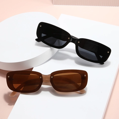 Gafas De Sol Rectangulares Retro Para Mujer Protección UV400 Montura Cuadrada PC Remaches Metálicos Moda Y2K Punk