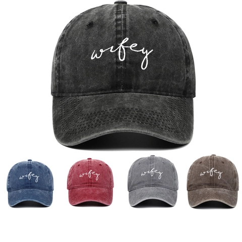 Casquette De Baseball Broderie Wifey Coton Lavé Style Rétro Vintage Ajustable Chapeau De Soleil Extérieur