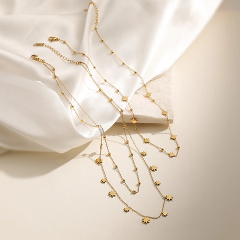 Collier Pendentif Étoile Acier Inoxydable Plaqué Or 18K Perles Rondes Style De Niche Chic Chaîne De Clavicule Femmes