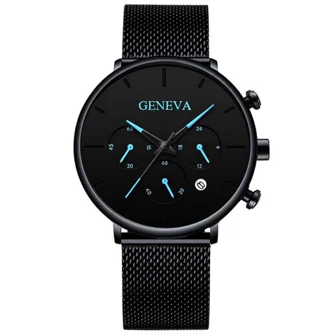 Men Quartz Watch Fashion Analog Wristwatch Stainless Steel Mesh Strap Leather Band Calendar Decorative Multi Dial Casual Business