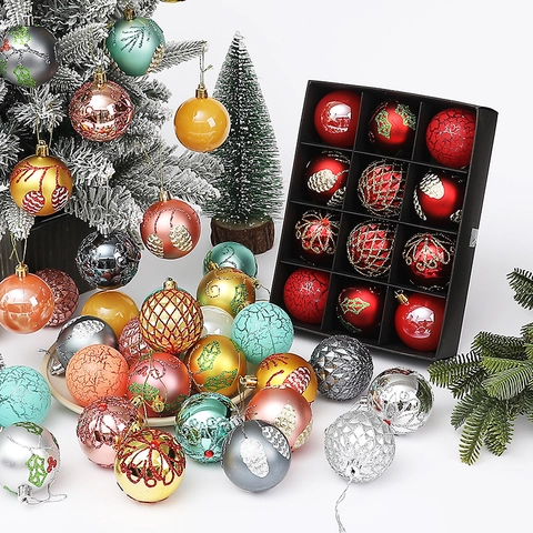 Kerstballen Kunststof Onbreekbaar Geschilderd Glitter Feestelijke Kerstboomophanging Decoratieve Ballen