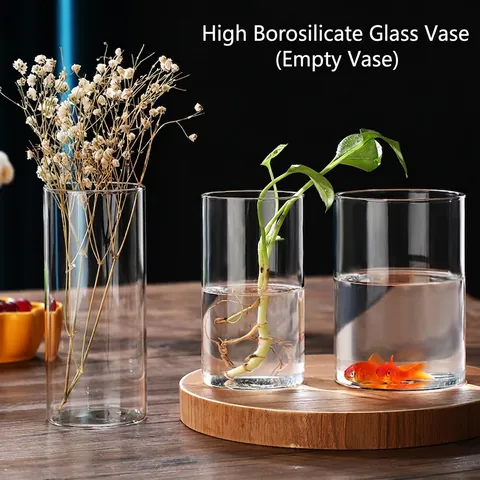 Cylinder Glass Vase High Borosilicate Glass Hydroponic Plant Pot Desktop Minimalist Flower Arrangement Decorative Container