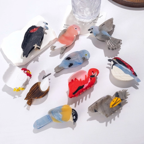 Pince À Cheveux En Forme D'Oiseau Acétate Design Animalier Flamant Rose Perroquet Hibou Accessoires De Cheveux Pour Femmes