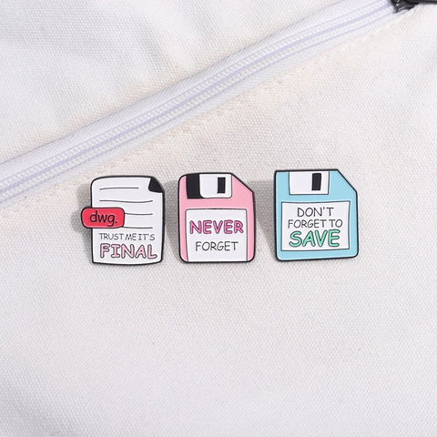 Broche Émaillée Retro Floppy Disk Et Icône Fichier .dwg Alliage Broche Badge Dessin Animé Accessoire Vêtement Pour Sac À Dos