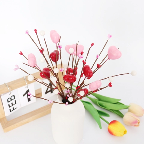 Künstliche Valentinstag Herz Beeren Sprays Rosa Rote Herz Zweige Schaumstoffbeeren Für Hochzeit Haus Dekoration Florales Arrangement