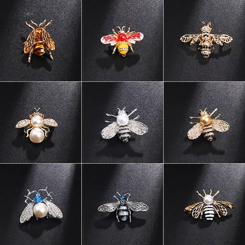 Enamel Insect Brooches Alloy Rhinestone Faux Artificial Pearl Bee Ladybug Spider Pins Vintage Fashion Jewelry For Women Men