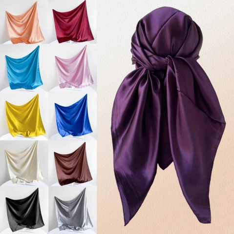 Women Satin Square Scarf Solid Color Silk Feel Headband Neck Scarf Elegant Satin Bandana Fashion Plain Hair Accessory For Daily