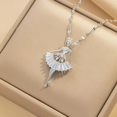 Collier Pendentif Danseuse De Ballet En Acier Inoxydable Avec Zircon Bijoux De Mode Élégants Pour Femmes