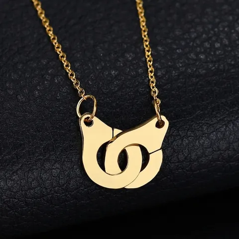 Handcuff Pendant Necklace Stainless Steel 18K Gold Plated Interlocking Double Ring Minimalist Street Style Men Women