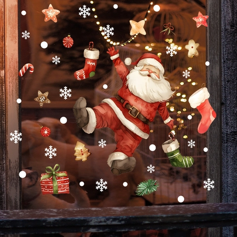 Weihnachten Statische Fensteraufkleber Weihnachtsmann Schneeflocke PVC Wiederverwendbare Glasaufkleber Festliche Deko