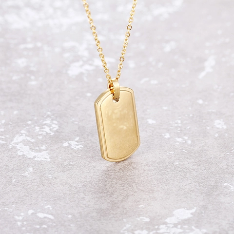 Collar Con Colgante De Placa De Identificación Para Hombre Acero Inoxidable 316L Escudo Militar Rectángulo Pulido Joyería