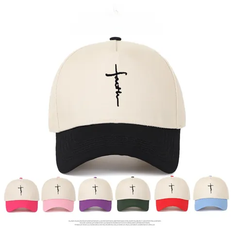Vintage 5-Panel Trucker Hat With Faith Cross Embroidery Color Block Cotton Adjustable Baseball Cap For Men Women