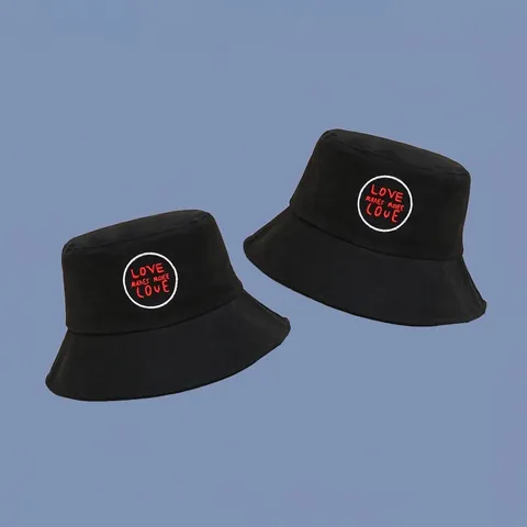Love Makes More Love Embroidered Cotton Bucket Hat Casual Wide Brim Sun Protection Fisherman Cap For Women Men Black