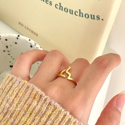 925 Sterling Silber Ring Minimalistisch Unregelmäßige Wellenlinie Abstrakt Verstellbar Offenes Band Schmuck Für Frauen