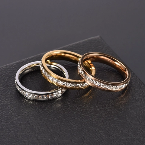 Eternity Ring 316L Stainless Steel Square Zircon Inlaid Sparkling For Women Fashion Jewelry