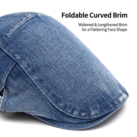 Vintage Gewassen Denim Platte Pet Verstelbare Katoenen Baret Distressed Ivy Newsboy Cap Voor Dames Heren