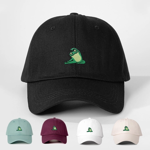 Casquette De Baseball Broderie Grenouille Yoga Ajustable Coton Dad Hat Bord Incurvé Nouveauté Chapeau De Soleil Unisexe