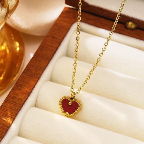 Edelstahl Herz Anhänger Halskette Mit Roter Perlmutt Perlenrand Vergoldete Schlüsselbeinkette Schmuck Für Damen