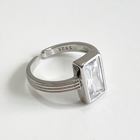 Anello In Argento Sterling 925 Zircone Rettangolare Taglio Smeraldo Regolabile Minimalista Geometrico Da Donna