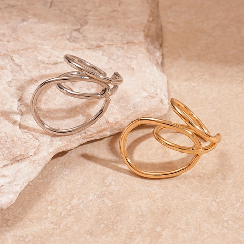 Geometric Open Rings Minimalist Metal Layered Multi Circle Adjustable Jewelry For Women Modern Niche High End