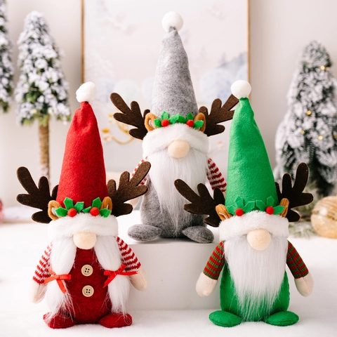 Ornamenti Gnomo Di Natale Corna Rudolph Bambola Peluche Tessuto Feltro Barba Decorazione Da Scrivania Casa Festa