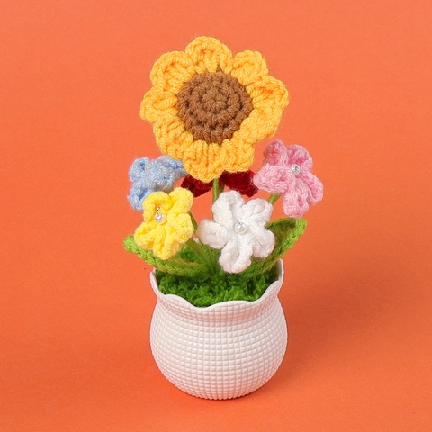 Handgefertigte Gehäkelte Strickblumen Topfpflanze Sonnenblume Tulpe Rose Schreibtisch Ornament Zuhause Auto Dekoration
