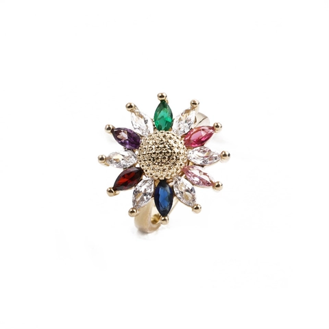 Adjustable Ring Copper Gold Plated Colorful Micro Inlaid Zircon Sunflower Heart Star Shape Trendy Dainty Jewelry For Women