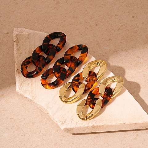 Geometrische Kettenglied Ohrhänger Acryl Schildpatt Leopardenmuster Legierung Mit Silbernen Ohrsteckern Vintage Stil