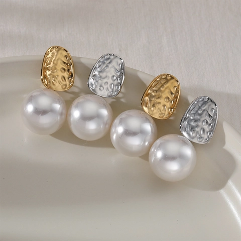 Boucles D'oreilles Pendantes En Künstliche Perles De Métal Martelé Acier Inoxydable 316 Style Rétro Français Géométrique Bijoux Pour Femmes