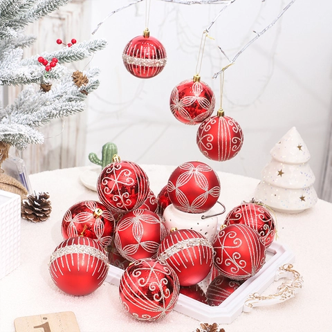 Palline Di Natale Rosse Ornamenti Plastica Dipinta Glitter Tondi Pendenti Appesi Decorazioni Per Albero Di Festa