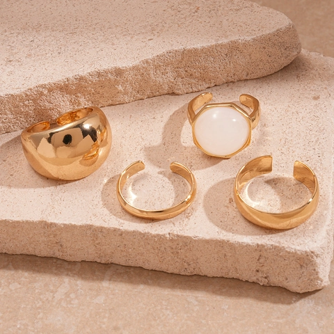 Geometrische Legierung Harz Offene Verstellbare Ringe Vintage Gold Silber Plattiert Stapelbar Handschmuck Für Frauen