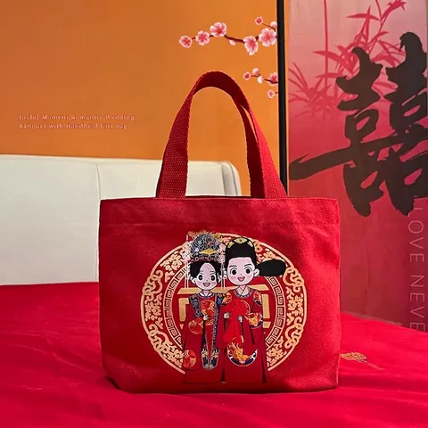 Bolso De Lona Rojo Tema Boda Dibujos Animados Regalo Favor Bolsa Para Novia Recuerdo Fiesta Elegante
