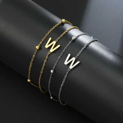 Minimalist Stainless Steel Double Layer Chain Bracelet With Alphabet Pendant Gold Silver Plated Fashion Women Jewelry