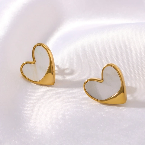 Orecchini A Lobo A Cuore Acciaio Inossidabile Madreperla Placcati Oro 18K Gioielli Minimalisti In Conchiglia Da Donna