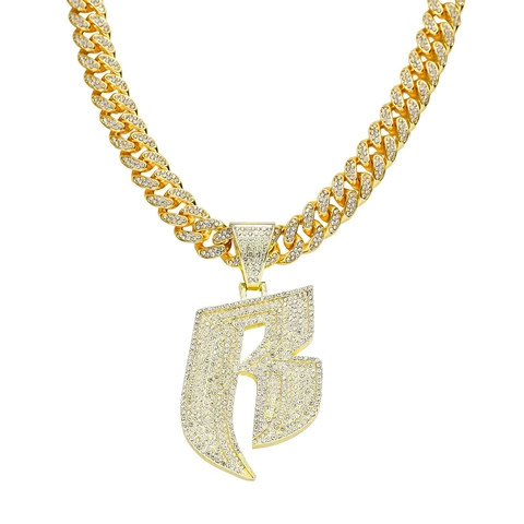 Men Hip Hop Iced Out Alloy Rhinestone Letter B Pendant Necklace Punk Gold Silver Cuban Link Chain Jewelry For Party